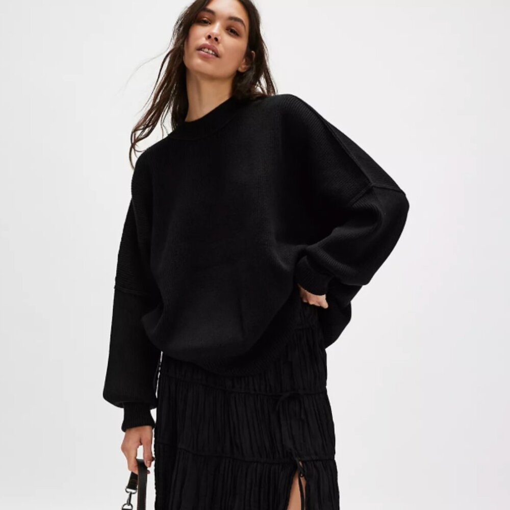 Free People Easy Street Tunic Sweater Oversized Pullover Black Sweatshirt XS/S